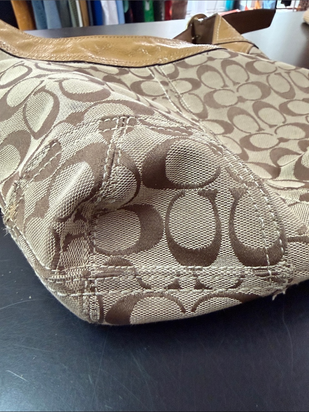 Coach Signature Canvas Hobo with Brown and Mustard Leather Trim - Picture 8 of 12